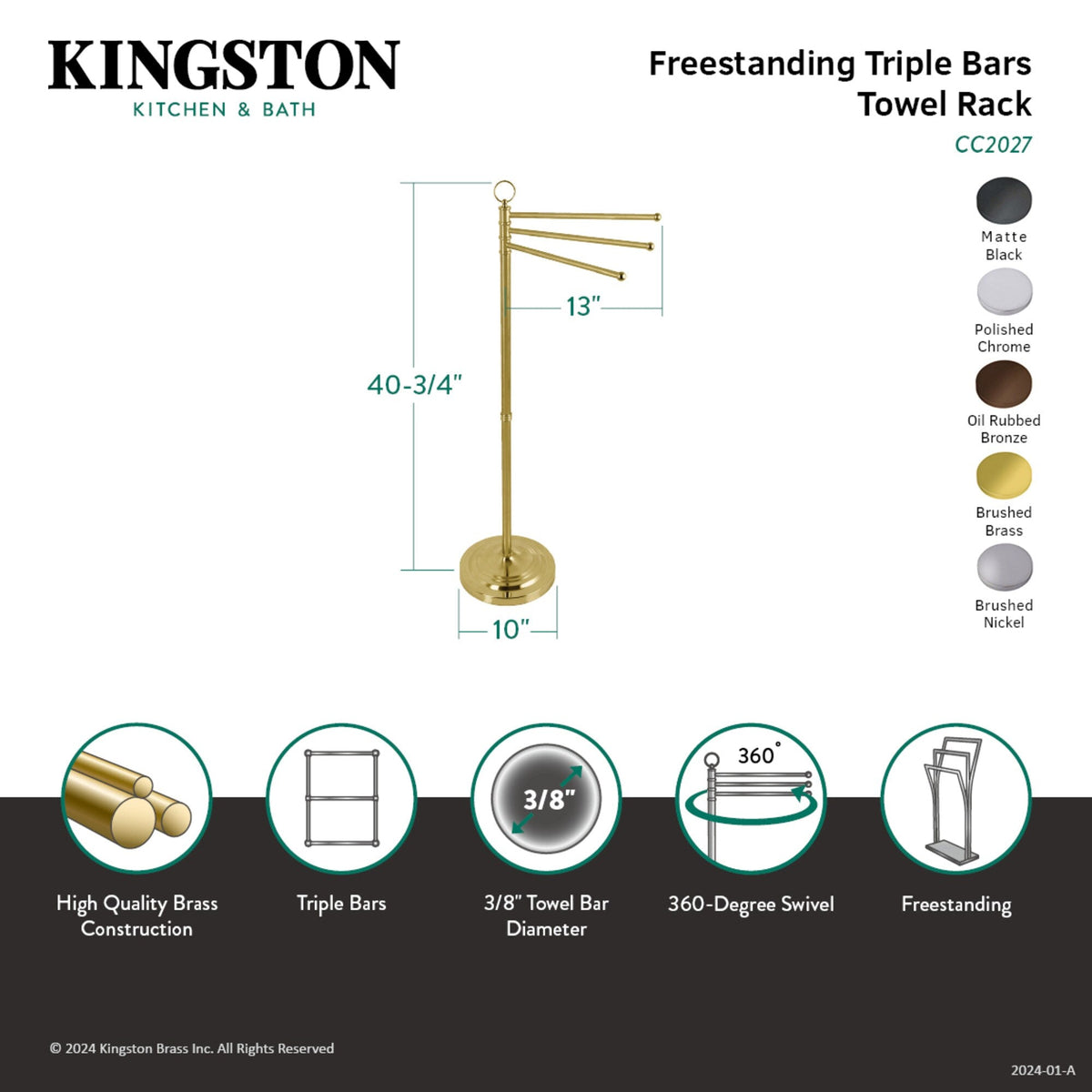 Elements of Design Vintage Chrome Freestanding Triple Towel Rack (40.75-in H, 13-in L, 10-in Base)