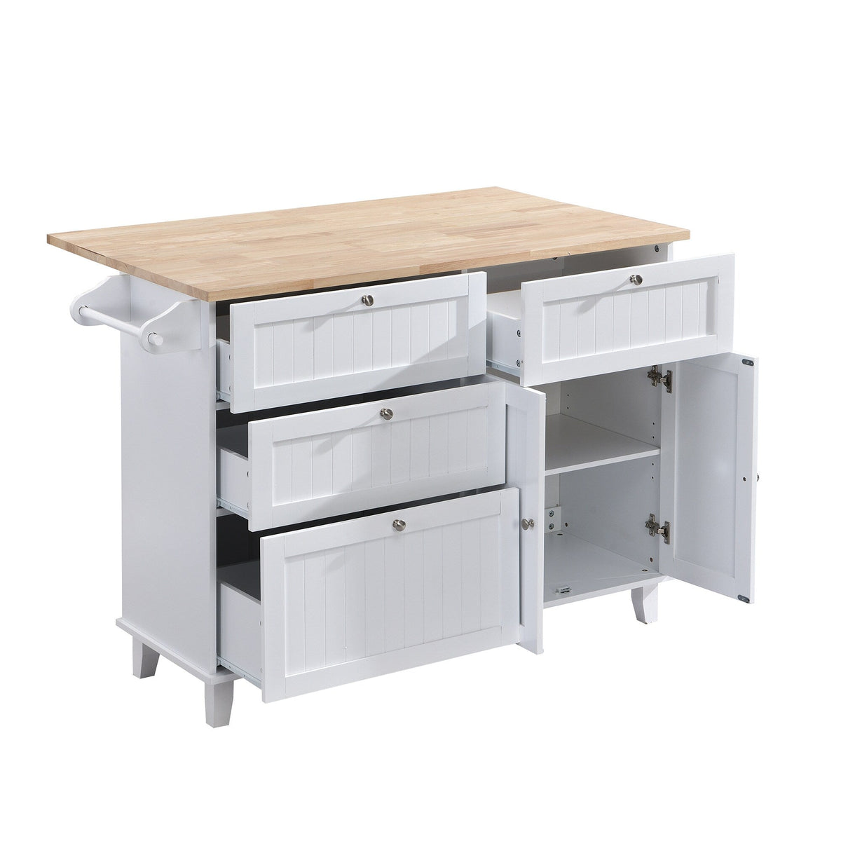 BABOOM White Wood Base with Wood Top Kitchen Island (29.5-in x 50.3-in x 36.6-in)