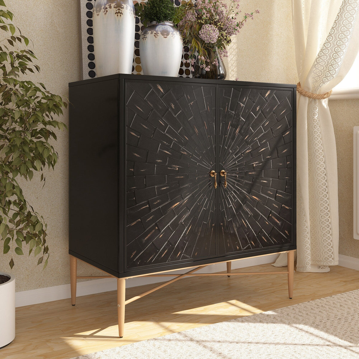 Clihome 15.75-in W x 31.63-in H Mdf Black Freestanding Utility Storage Cabinet