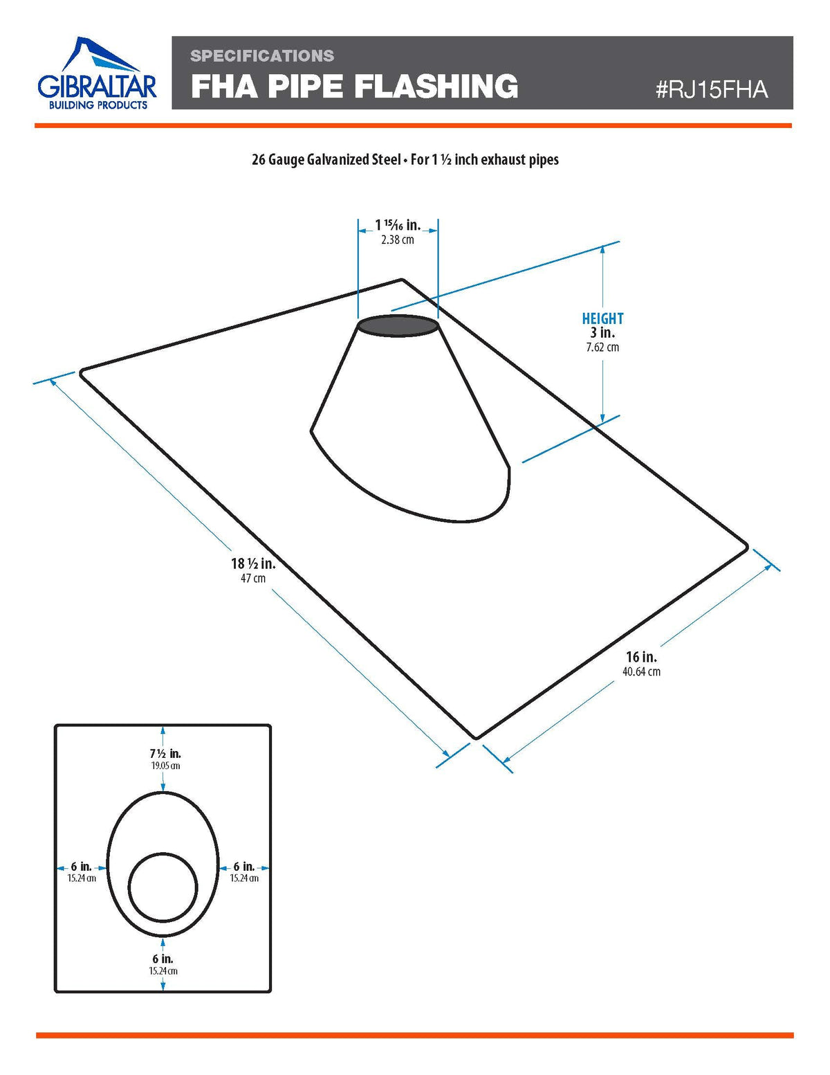 Galvanized Plumber’s Roof Pipe Flashing, 1-1/2 in (Mill Finish)