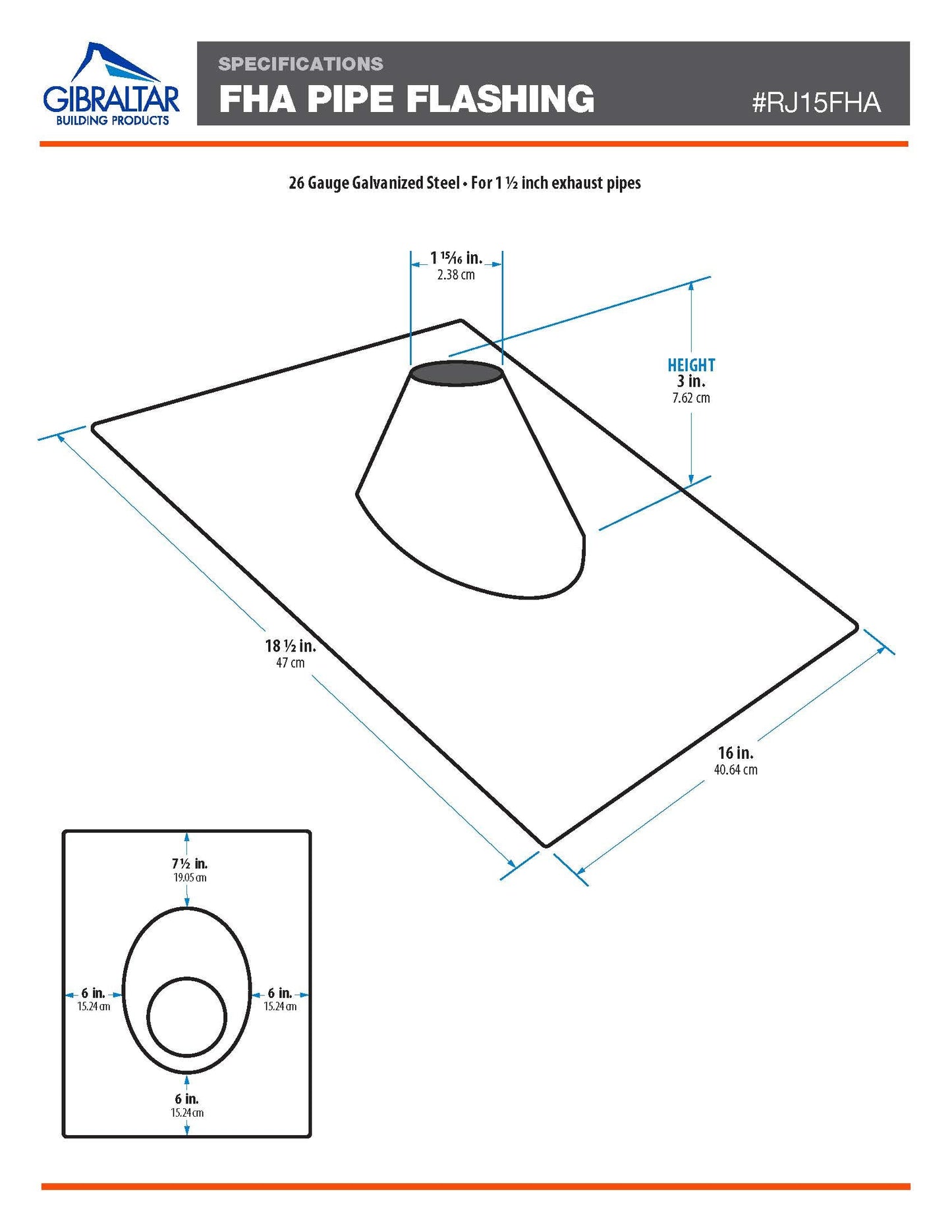 Galvanized Plumber’s Roof Pipe Flashing, 1-1/2 in (Mill Finish)