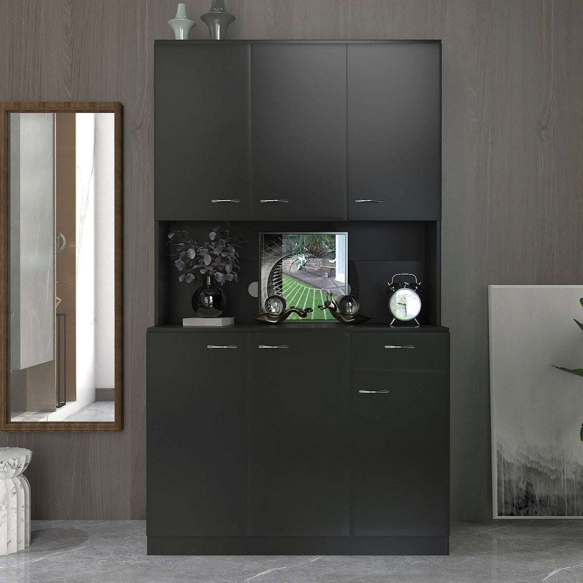 GZMR 70.87" Tall Wardrobe and Kitchen Cabinet Contemporary/Modern Black Kitchen Hutch