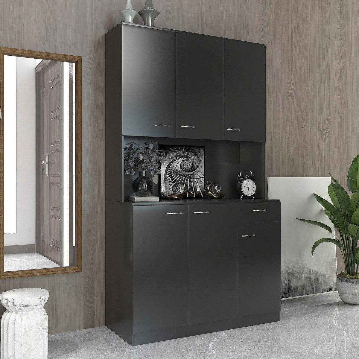 GZMR 70.87" Tall Wardrobe and Kitchen Cabinet Contemporary/Modern Black Kitchen Hutch
