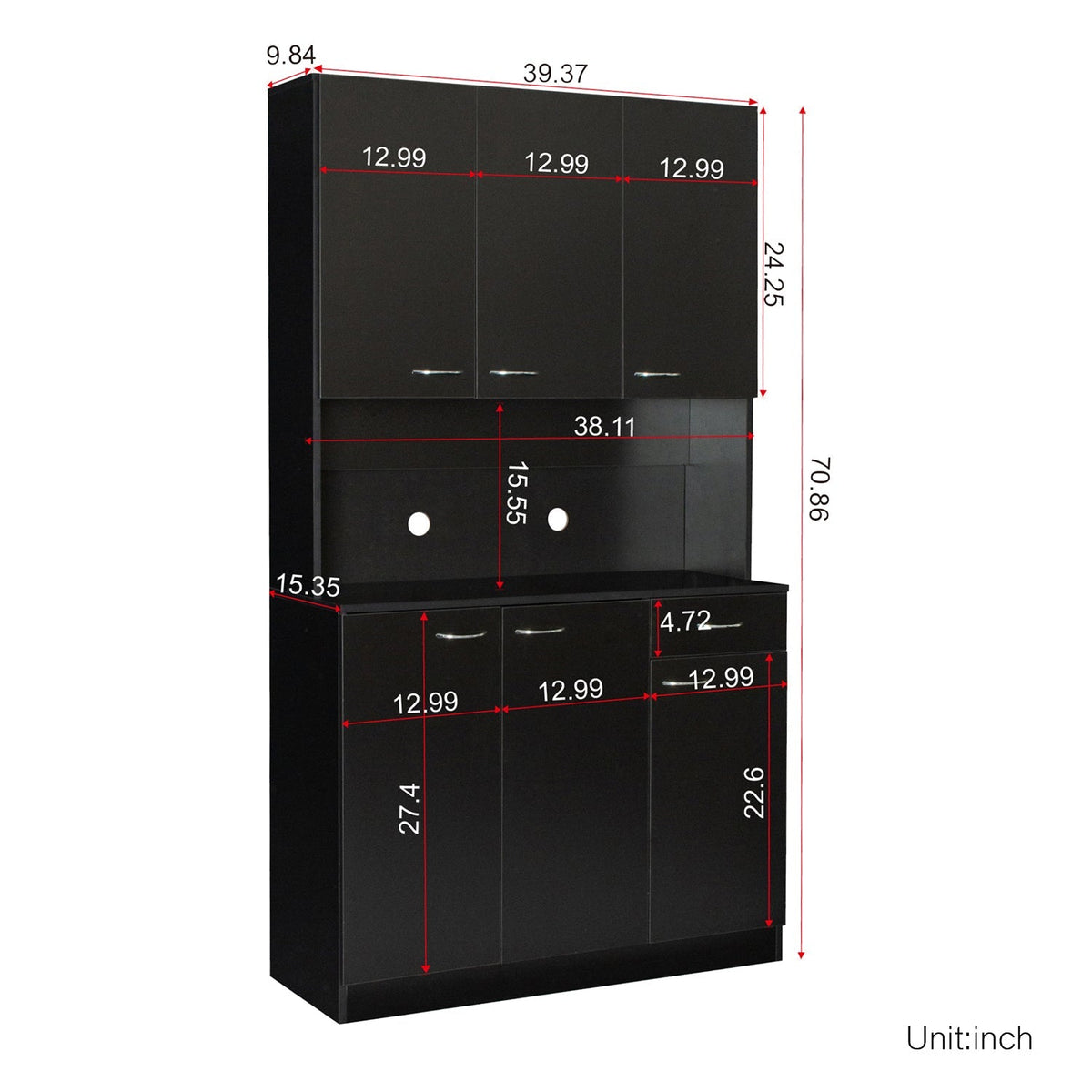GZMR 70.87" Tall Wardrobe and Kitchen Cabinet Contemporary/Modern Black Kitchen Hutch