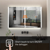 WELLFOR CHIC 48-in x 30-in Lighted LED Fog Free Surface Mount Black Mirrored Soft Close Medicine Cabinet with Outlet