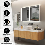 WELLFOR CHIC 48-in x 30-in Lighted LED Fog Free Surface Mount Black Mirrored Soft Close Medicine Cabinet with Outlet