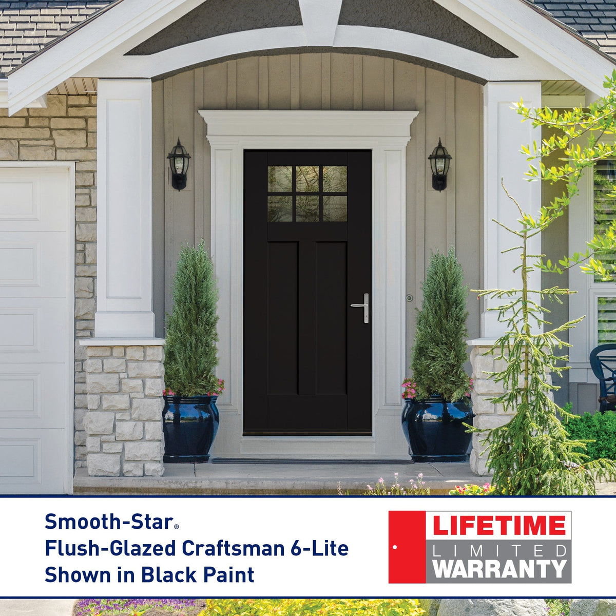 Therma-Tru Benchmark Doors 36-in x 80-in Fiberglass Craftsman Left-Hand Inswing Ready-to-Paint Unfinished Prehung Single Front Door with Brickmould