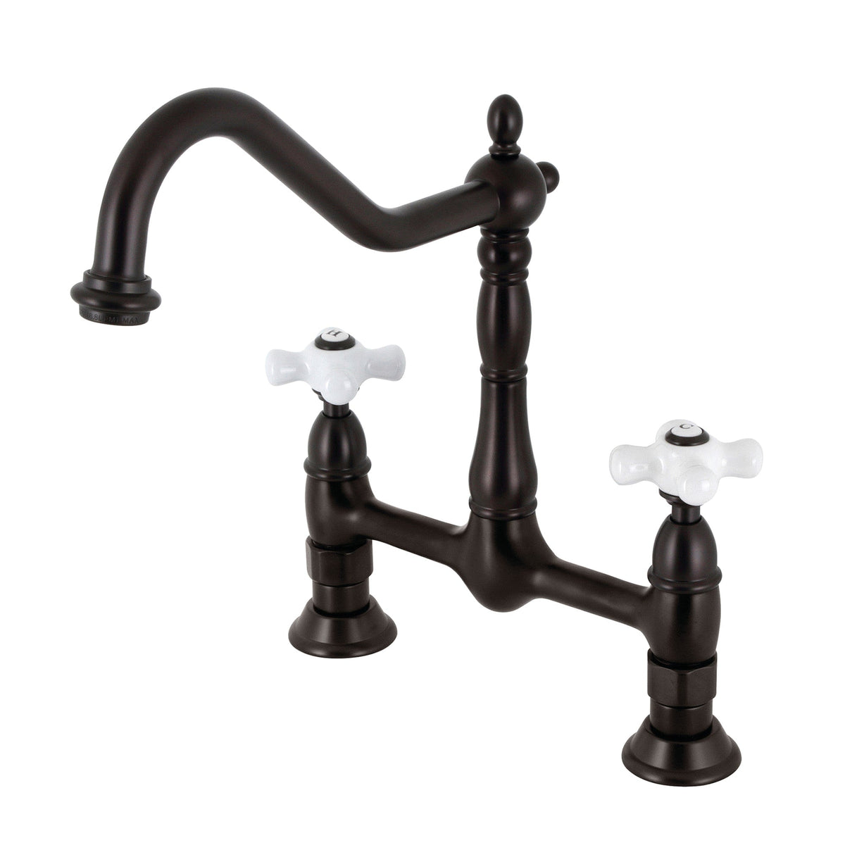 Elements of Design Oil-Rubbed Bronze 2-Handle Deck-Mount Bridge Kitchen Faucet with Porcelain Cross Handles