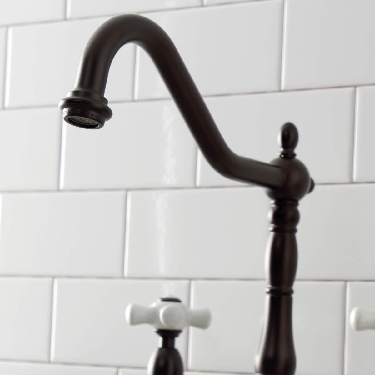 Elements of Design Oil-Rubbed Bronze 2-Handle Deck-Mount Bridge Kitchen Faucet with Porcelain Cross Handles