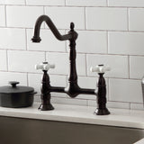 Elements of Design Oil-Rubbed Bronze 2-Handle Deck-Mount Bridge Kitchen Faucet with Porcelain Cross Handles