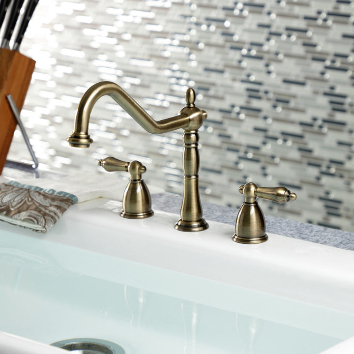 Elements of Design New Orleans Vintage Brass 2-Handle Deck-Mount Bridge Kitchen Faucet, 1.8 GPM
