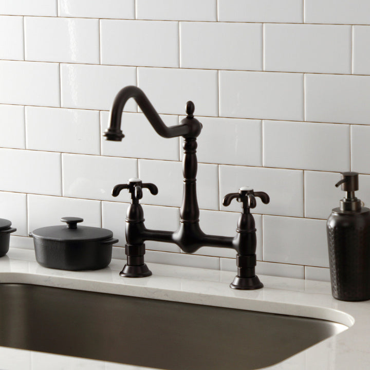 Elements of Design French Country Oil-Rubbed Bronze 2-Handle Deck-Mount Bridge Kitchen Faucet, 1.8 GPM