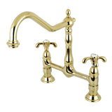 Elements of Design French Country Polished Brass 2-Handle Deck-Mount Bridge Kitchen Faucet
