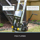 Tie Down TranzPorter TP400 Roofing Platform Ladder Hoist with Lifan Gas Engine, 28-ft Track, 400-lb Capacity