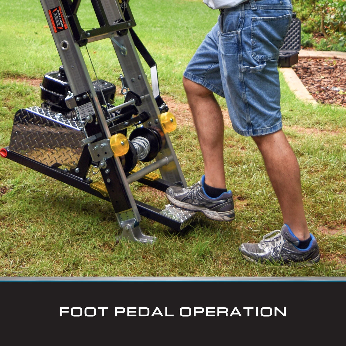 Tie Down TranzPorter TP400 Roofing Platform Ladder Hoist with Lifan Gas Engine, 28-ft Track, 400-lb Capacity
