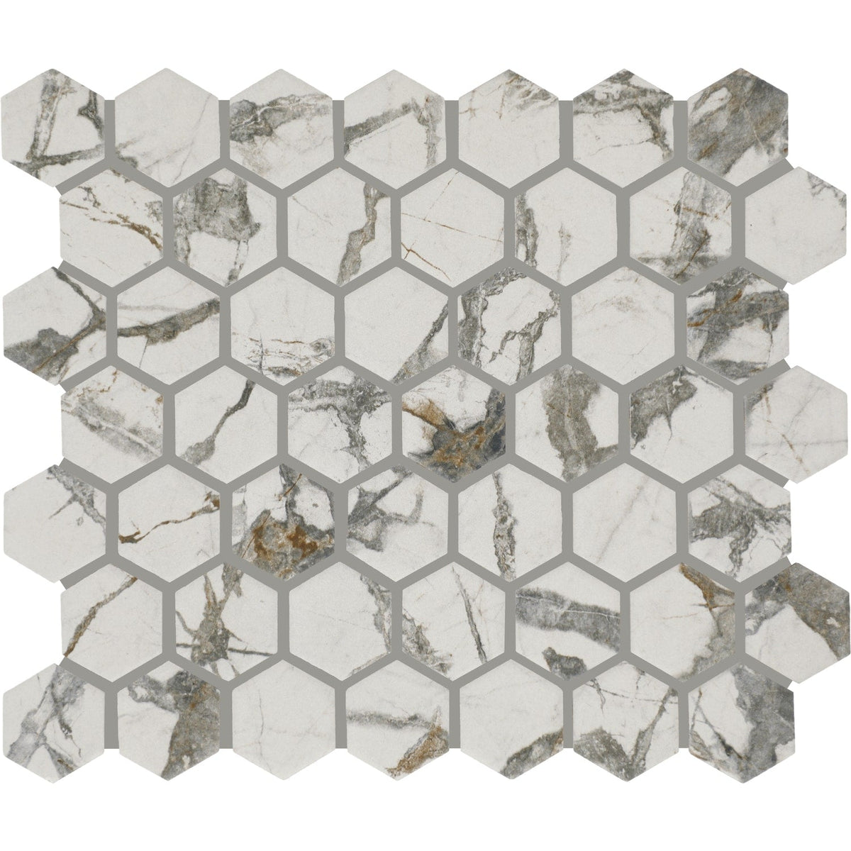 STAINMASTER Picasso Grey 10-in x 12-in Matte Ceramic Marble look Hexagon Mosaic Floor and Wall Tile product image