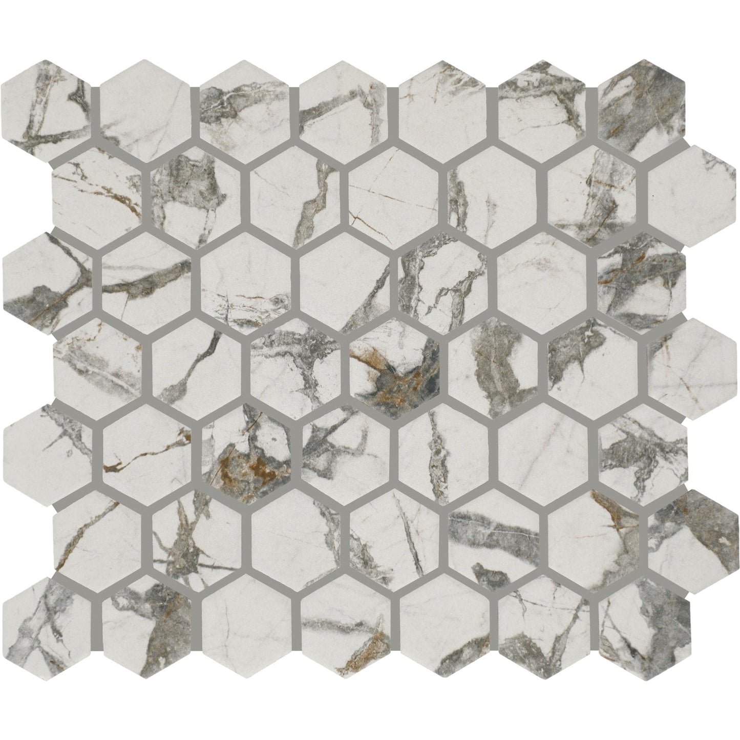 STAINMASTER Picasso Grey 10-in x 12-in Matte Ceramic Marble look Hexagon Mosaic Floor and Wall Tile product image