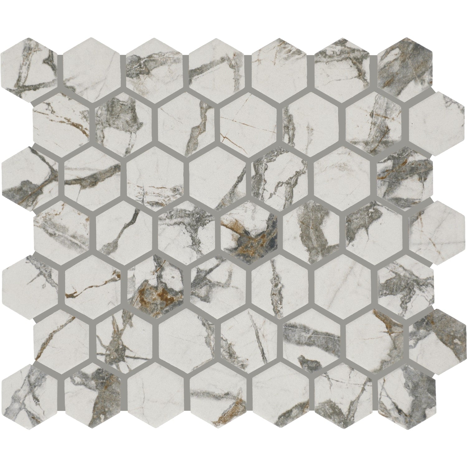 STAINMASTER Picasso Grey 10-in x 12-in Matte Ceramic Marble look Hexagon Mosaic Floor and Wall Tile product image