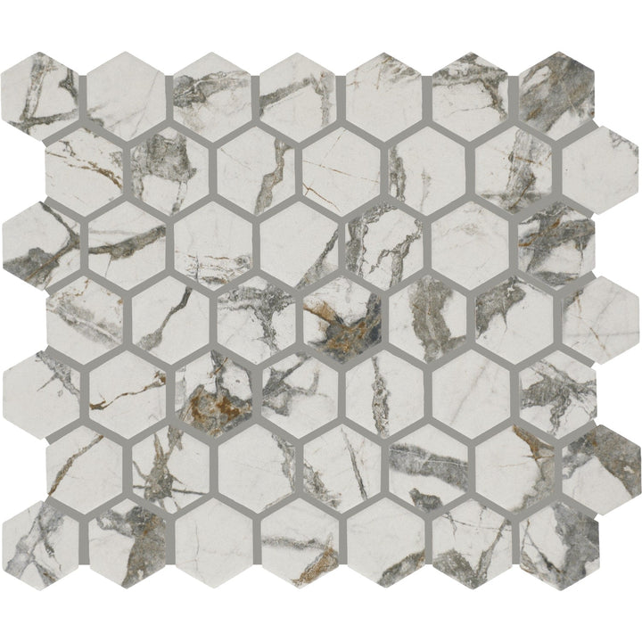 STAINMASTER Picasso Grey 10-in x 12-in Matte Ceramic Marble look Hexagon Mosaic Floor and Wall Tile product image