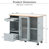Bayfeve Grey Blue Kitchen Island with Drop Leaf, LED Light Kitchen Cart on Wheels with 2 Fluted Glass Doors and 1 Flip Cabinet Door, Large Kitchen Island Cart with an Adjustable Shelf and 2 Drawers