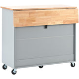 Bayfeve Grey Blue Kitchen Island with Drop Leaf, LED Light Kitchen Cart on Wheels with 2 Fluted Glass Doors and 1 Flip Cabinet Door, Large Kitchen Island Cart with an Adjustable Shelf and 2 Drawers
