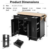 Bayfeve Kitchen Island with Drop Leaf, Kitchen Storage Cart with 3 Tier Pull Out Cabinet Organizer, Internal Storage Rack, Rolling Kitchen Cart on Wheels with Towel Rack, 2 Drawers, for Kitchen, Black