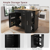 Bayfeve Kitchen Island with Drop Leaf, Kitchen Storage Cart with 3 Tier Pull Out Cabinet Organizer, Internal Storage Rack, Rolling Kitchen Cart on Wheels with Towel Rack, 2 Drawers, for Kitchen, Black