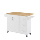 Bayfeve White Rolling Kitchen Island with Drop Leaf Countertop, with Storage Cabinet and Tower Rack