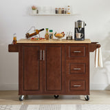 Bayfeve Retro Brown Rolling Kitchen Island with Drop Leaf Countertop, with Storage Cabinet and Tower Rack