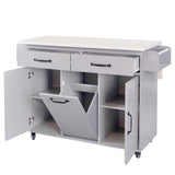 Bayfeve Kitchen Island with Trash Can Storage Cabinet, Kitchen Cart with Drop Leaf, Spice Rack, Towel Rack and Drawer, Rolling Kitchen Island on Wheels with Adjustable Shelf, Grey