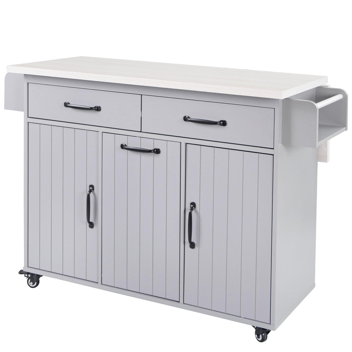 Bayfeve Kitchen Island with Trash Can Storage Cabinet, Kitchen Cart with Drop Leaf, Spice Rack, Towel Rack and Drawer, Rolling Kitchen Island on Wheels with Adjustable Shelf, Grey