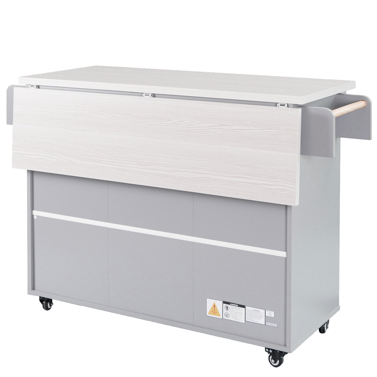 Bayfeve Kitchen Island with Trash Can Storage Cabinet, Kitchen Cart with Drop Leaf, Spice Rack, Towel Rack and Drawer, Rolling Kitchen Island on Wheels with Adjustable Shelf, Grey