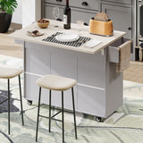 Bayfeve Kitchen Island with Trash Can Storage Cabinet, Kitchen Cart with Drop Leaf, Spice Rack, Towel Rack and Drawer, Rolling Kitchen Island on Wheels with Adjustable Shelf, Grey