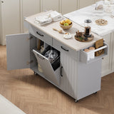 Bayfeve Kitchen Island with Trash Can Storage Cabinet, Kitchen Cart with Drop Leaf, Spice Rack, Towel Rack and Drawer, Rolling Kitchen Island on Wheels with Adjustable Shelf, Grey