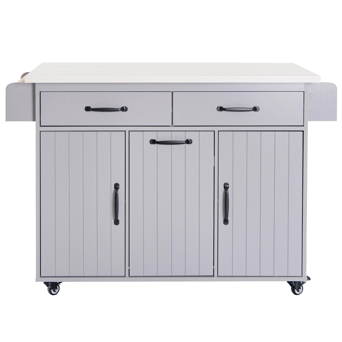 Bayfeve Kitchen Island with Trash Can Storage Cabinet, Kitchen Cart with Drop Leaf, Spice Rack, Towel Rack and Drawer, Rolling Kitchen Island on Wheels with Adjustable Shelf, Grey