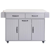 Bayfeve Kitchen Island with Trash Can Storage Cabinet, Kitchen Cart with Drop Leaf, Spice Rack, Towel Rack and Drawer, Rolling Kitchen Island on Wheels with Adjustable Shelf, Grey