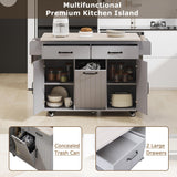 Bayfeve Kitchen Island with Trash Can Storage Cabinet, Kitchen Cart with Drop Leaf, Spice Rack, Towel Rack and Drawer, Rolling Kitchen Island on Wheels with Adjustable Shelf, Grey