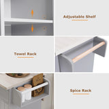 Bayfeve Kitchen Island with Trash Can Storage Cabinet, Kitchen Cart with Drop Leaf, Spice Rack, Towel Rack and Drawer, Rolling Kitchen Island on Wheels with Adjustable Shelf, Grey