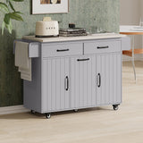 Bayfeve Kitchen Island with Trash Can Storage Cabinet, Kitchen Cart with Drop Leaf, Spice Rack, Towel Rack and Drawer, Rolling Kitchen Island on Wheels with Adjustable Shelf, Grey
