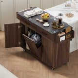 Bayfeve Kitchen Island with Trash Can Storage Cabinet, Kitchen Cart with Drop Leaf, Spice Rack, Towel Rack and Drawer, Rolling Kitchen Island on Wheels with Adjustable Shelf, Walnut Brown
