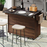 Bayfeve Kitchen Island with Trash Can Storage Cabinet, Kitchen Cart with Drop Leaf, Spice Rack, Towel Rack and Drawer, Rolling Kitchen Island on Wheels with Adjustable Shelf, Walnut Brown