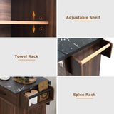 Bayfeve Kitchen Island with Trash Can Storage Cabinet, Kitchen Cart with Drop Leaf, Spice Rack, Towel Rack and Drawer, Rolling Kitchen Island on Wheels with Adjustable Shelf, Walnut Brown
