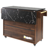 Bayfeve Kitchen Island with Trash Can Storage Cabinet, Kitchen Cart with Drop Leaf, Spice Rack, Towel Rack and Drawer, Rolling Kitchen Island on Wheels with Adjustable Shelf, Walnut Brown
