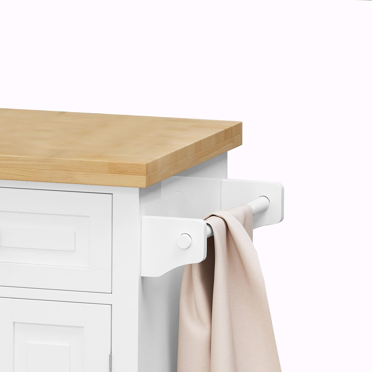 Bayfeve White 43.31 Inch Kitchen Island Cart with Two Storage Cabinets and Two Locking Wheels, 4 Door Cabinet and Two Drawers, Spice Rack, Towel Rack