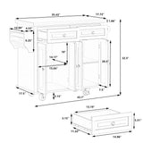 Bayfeve White 43.31 Inch Kitchen Island Cart with Two Storage Cabinets and Two Locking Wheels, 4 Door Cabinet and Two Drawers, Spice Rack, Towel Rack