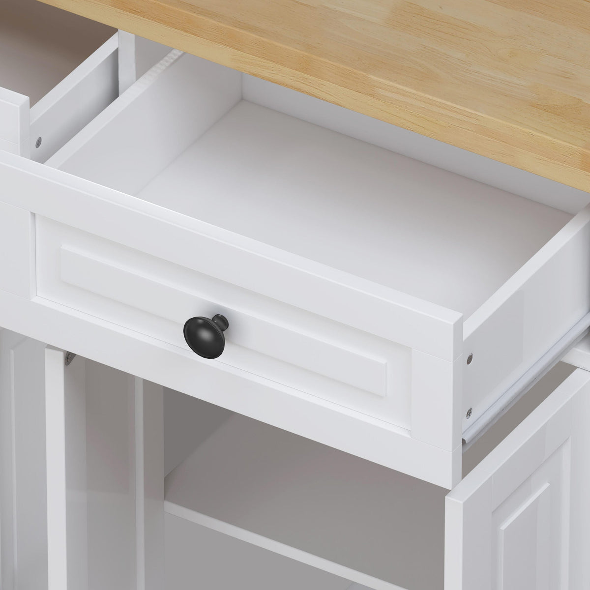 Bayfeve White 43.31 Inch Kitchen Island Cart with Two Storage Cabinets and Two Locking Wheels, 4 Door Cabinet and Two Drawers, Spice Rack, Towel Rack