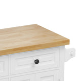 Bayfeve White 43.31 Inch Kitchen Island Cart with Two Storage Cabinets and Two Locking Wheels, 4 Door Cabinet and Two Drawers, Spice Rack, Towel Rack