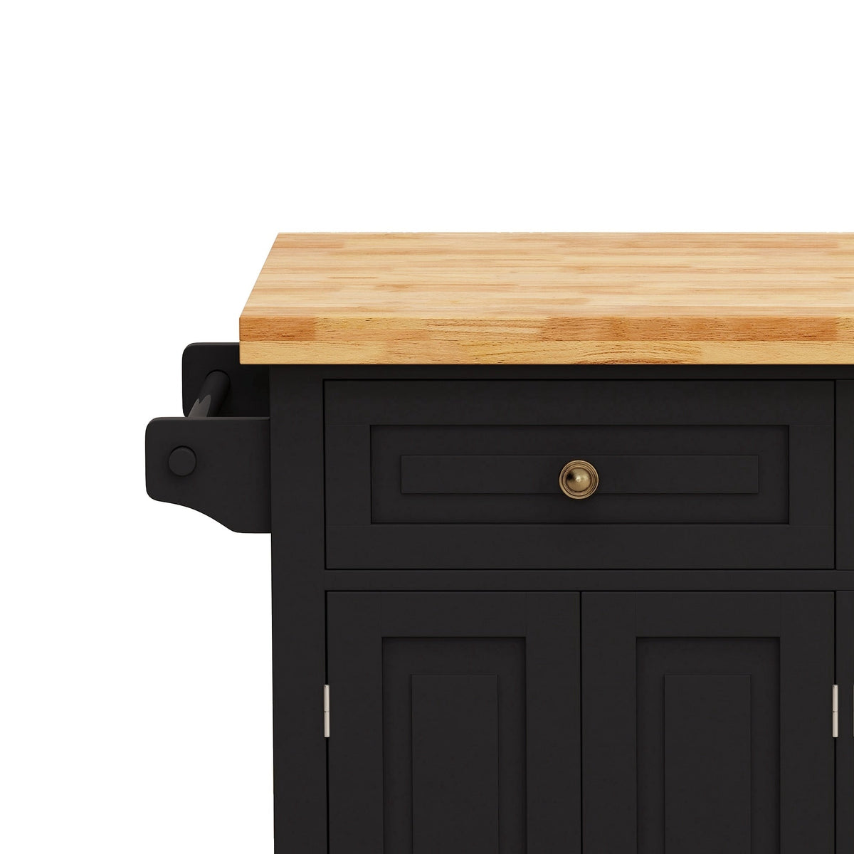Bayfeve Black 43.31 Inch Kitchen Island Cart with Two Storage Cabinets and Two Locking Wheels, 4 Door Cabinet and Two Drawers, Spice Rack, Towel Rack