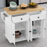 Bayfeve White 43.31 Inch Kitchen Island Cart with Two Storage Cabinets and Two Locking Wheels, 4 Door Cabinet and Two Drawers, Spice Rack, Towel Rack