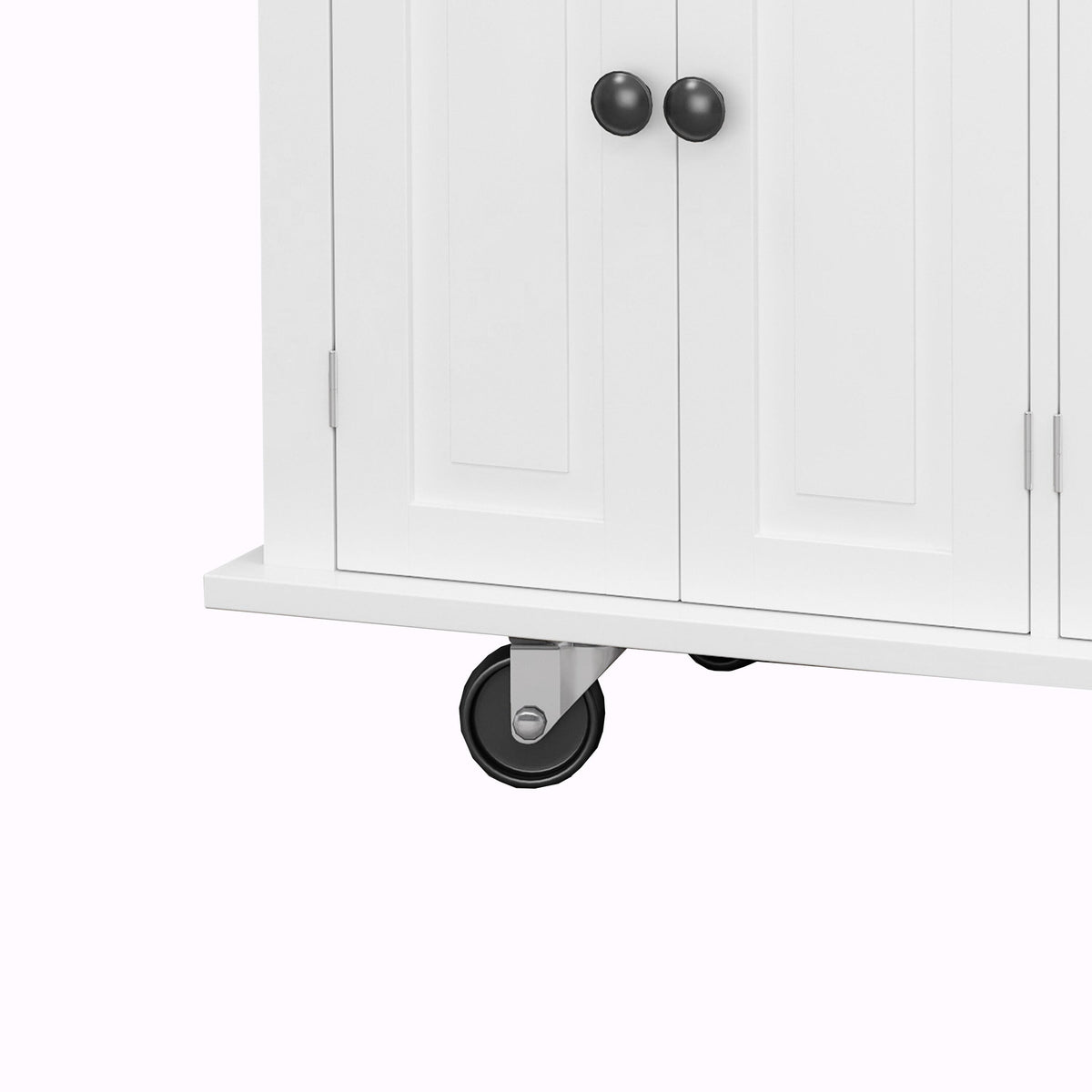Bayfeve White 43.31 Inch Kitchen Island Cart with Two Storage Cabinets and Two Locking Wheels, 4 Door Cabinet and Two Drawers, Spice Rack, Towel Rack